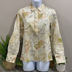 TALBOTS Cream Floral Button-down Shirt 4 Petite NEW!